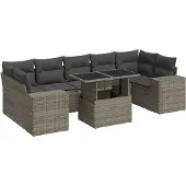vidaXL 8-tlg. Garten-Sofagarnitur mit Kissen Grau Poly Rattan
