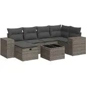 vidaXL 7-tlg. Garten-Sofagarnitur mit Kissen Grau Poly Rattan