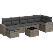 vidaXL 8-tlg. Garten-Sofagarnitur mit Kissen Grau Poly Rattan