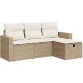 vidaXL 4-tlg. Garten-Sofagarnitur mit Kissen Beige Poly Rattan