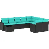 vidaXL 10-tlg. Garten-Sofagarnitur mit Kissen Schwarz Poly Rattan
