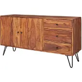 KADIMA DESIGN Sheesham Sideboard, Landhausstil, 3 Schubladen & 2 Türen, Haarnadelbeine. 145x40x75 cm |