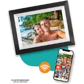 Pora&co Digitaler Fotorahmen mit WiFi & Frameo App 8 Zoll, schwarzes Holz/weiß