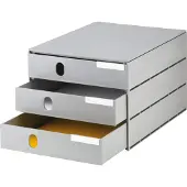 Styro Schubladenbox Styroval, Format C4, 3 geschlossene Schübe, stapelbar, Beschriftungsmaterial, B 243 x T 335 x H 200 mm, Recycling-Kunststoff, grau