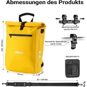 Wiltec 3 in 1 Gepäckträgertasche gelb, Fahrradtasche Rucksack 25 l Stauraum, Gepäcktasche mit Laptopfach, wasserresistente Fahrrad Tasche
