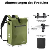 Wiltec Gepäckträgertasche oliv, Fahrradtasche Rucksack 25 l Stauraum, Gepäcktasche mit Laptopfach, wasserresistente Fahrrad Tasche