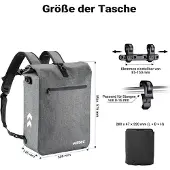 Wiltec Gepäckträgertasche grau, Fahrradtasche Rucksack 25 l Stauraum, Gepäcktasche mit Laptopfach, wasserresistente Fahrrad Tasche