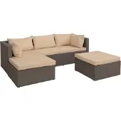 Mendler Poly-Rattan Garnitur MCW-O46, Balkon-/Garten-/Lounge-Set Sofa Sitzgruppe grau Polster beige