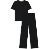 BOSS Schlafanzug "CI Short Set", Damen, Gr. L, schwarz (schwarz 001), Jersey, Obermaterial: 95% Baumwolle, 5% Elasthan, Rundhals, Homewear-Sets Schlafanzug, zweifarbig, Rundhals