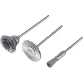 Wolfcraft 3 Mini-Edelstahl-Drahtbürsten, 2,35mm Rundschaft, Inhalt: Scheibenbürste Ø20mm,Topfbürste Ø15mm,Pinselbürste Ø5mm