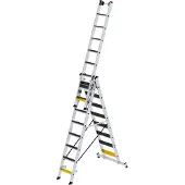 Günzburger Steigtechnik Stufen-Mehrzweckleiter 3tlg. mit nivello-Traverse und clip-step R13 3 x 8 Stufen - 033325