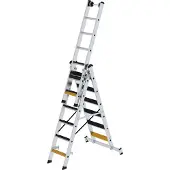 MUNK Günzburger Steigtechnik Stufen-Mehrzweckleiter 3-teilig mit nivello-Traverse und clip-step R13 3x6 Stufen