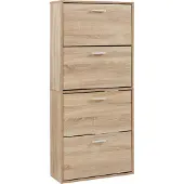 En.casa Schuhschrank Sykkylven 134x60x24 cm mit 4 Klappen Sonoma-Eiche