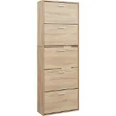 En.casa Schuhschrank Sykkylven 169x60x24 cm mit 5 Klappen Sonoma-Eiche