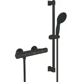 GROHE Precision Start Thermostat-Brausebatterie, mit Brausegarnitur 600mm, 345972431, Farbe: Matt Black
