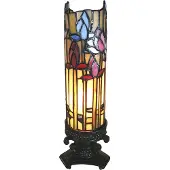 Clayre & Eef Tiffany Tischlampe 15x15x27 cm Beige Blau Glas Blumen