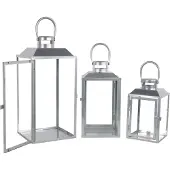 Mojawo 3er Gartenlaternen Laternen Metall Windlicht Silber H24/33/41cm
