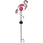 Star Trading LED Solar Gartenstecker Flamingo - rote LED in Glaskugel - H: 80cm - Dämmerungssensor - pink