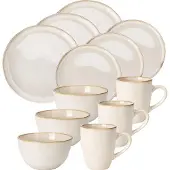 Excellent houseware 16-tlg. Steingut Geschirrset für 4 Pers. | Beige Reaktive Glasur | Mikrowellenfest & Spülmaschinenfest
