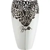 Gilde Tischvase "Vase Rose weiß H. 31,5 cm", weiß, B:17,5cm H:31,5cm T:17,5cm Ø:17,5cm, Keramik, Vasen, Tischvase