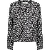 Kaffe Langarm-Bluse Regular fit Black/Moonstruck Retro Print black darkgrey