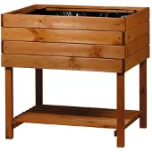 Dobar Hochbeet Kubus 2.0 mit Ablage und Pflanzfolie, Hellbraun, 78x58x78 cm