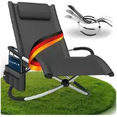 Aktiv shop GmbH ELONEO Schaukelliege Outdoor mit Tasche, Relaxliege bis 180kg, Schaukelsessel Outdoor, Liegestuhl wetterfest, Sonnenliege, anthrazit