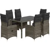 vidaXL 7-tlg. Garten-Bistro-Set mit Kissen Grau Poly Rattan