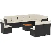 vidaXL 11-tlg. Garten-Sofagarnitur mit Kissen Schwarz Poly Rattan