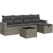 vidaXL 6-tlg. Garten-Sofagarnitur mit Kissen Grau Poly Rattan