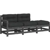 vidaXL 3-tlg. Garten-Lounge-Set mit Kissen Grau Massivholz