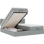 vidaXL Ottoman-Bett mit Matratzen & LEDs Hellgrau 160x200 cm Stoff