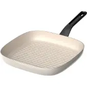 Berghoff Leo Grillpfanne, 26 cm, quadratisch, keramische Antihaftbeschichtung, induktionsgeeignet, recyceltes Aluminium, Cool-Touch Griff, weiß