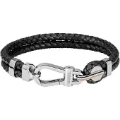 BOSS Schwarzes Armband aus geflochtenem Leder mit silberfarbenem Karabinerverschluss Grösse M