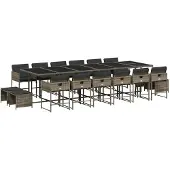 vidaXL 17-tlg. Garten-Essgruppe mit Kissen Grau Poly Rattan