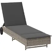 vidaXL Sonnenliege mit Rollen und Auflage Grau Poly Rattan
