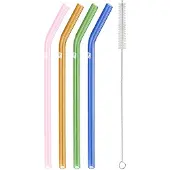 Zwilling Trinkhalme "Sorrento", (Set, 5 tlg., 4 Glasstrohhalme und 1 Reinigungsbürste), Vier Glasstrohhalme, Borosilikatglas, gemischte Farben, gebogen
