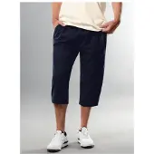 Trigema Jerseyhose "3/4 Freizeithose aus Baumwolle", Herren, Gr. L, US-Größen, blau (navy), Web, 100% Baumwolle, Basic, Hosen Jerseyhose