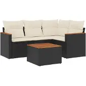 vidaXL 5-tlg. Garten-Sofagarnitur mit Kissen Schwarz Poly Rattan