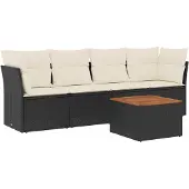 vidaXL 5-tlg. Garten-Sofagarnitur mit Kissen Schwarz Poly Rattan