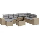 vidaXL 9-tlg. Garten-Sofagarnitur mit Kissen Beige Poly Rattan