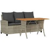 vidaXL Gartensofa 3-Sitzer mit Kissen & Tisch Hellgrau Poly Rattan