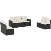 vidaXL 7-tlg. Garten-Sofagarnitur mit Kissen Schwarz Poly Rattan
