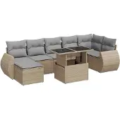 vidaXL 8-tlg. Garten-Sofagarnitur mit Kissen Beige Poly Rattan