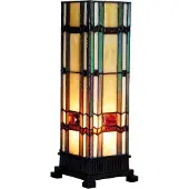 Clayre & Eef Tiffany Tischlampe 12x12x35 cm Beige Grün Glas