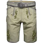 Krüger Collection Lederhose Maurus kurz mit Gürtel beige grün 56