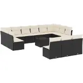vidaXL 14-tlg. Garten-Sofagarnitur mit Kissen Schwarz Poly Rattan
