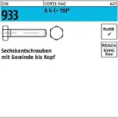 Industrial Quality Supplies Sechskantschraube DIN 933 VG M 12 x 70 A 4 (- 70)