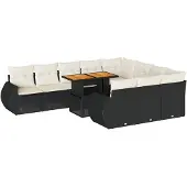 vidaXL 11-tlg. Garten-Sofagarnitur mit Kissen Schwarz Poly Rattan