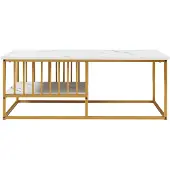 En.casa Couchtisch 'Raukurg' mit einem Ablagefach 120 x 60 x 44 cm Marmoroptik, weiß / Goldfarben